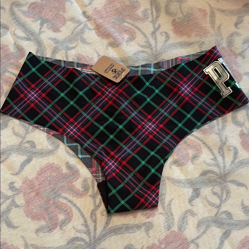 PINK Victoria's Secret Black and Pink Tartan Bottoms